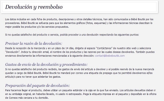 bebeboutik envíos y devoluciones